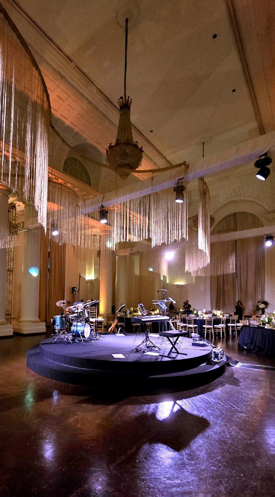 Sunset Jazz stage setup and technical production at a corporate event