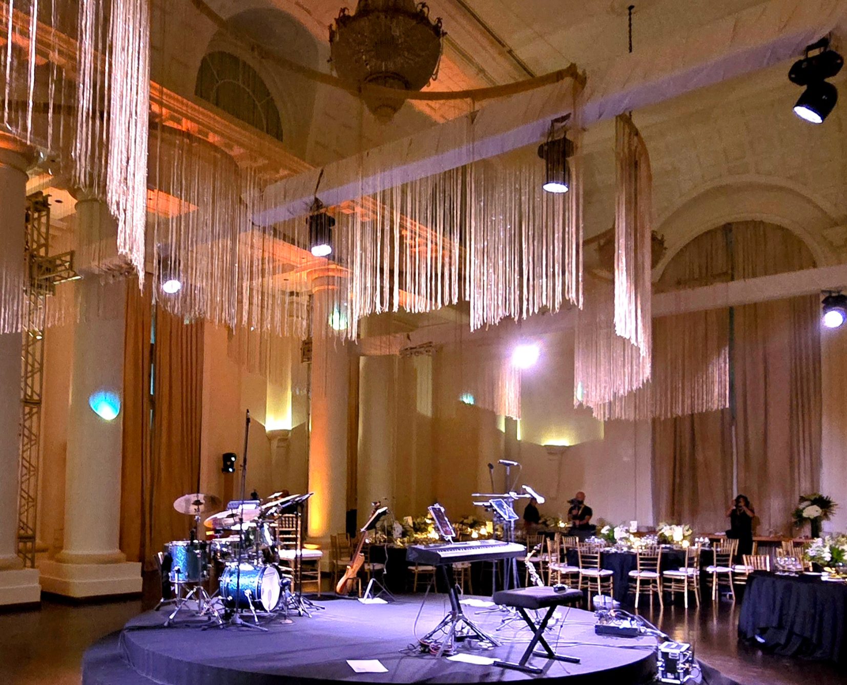 Sunset Jazz stage setup in a grand ballroom at the Copacabana Palace
